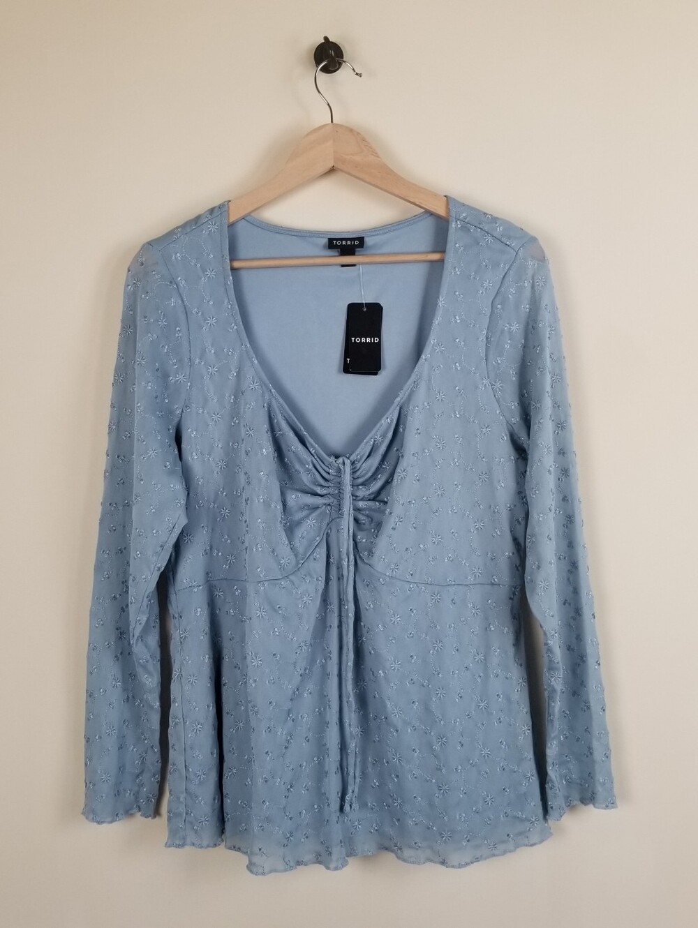 Torrid Embroidered Mesh Tie Front Long Sleeve Top Size 1X NWT